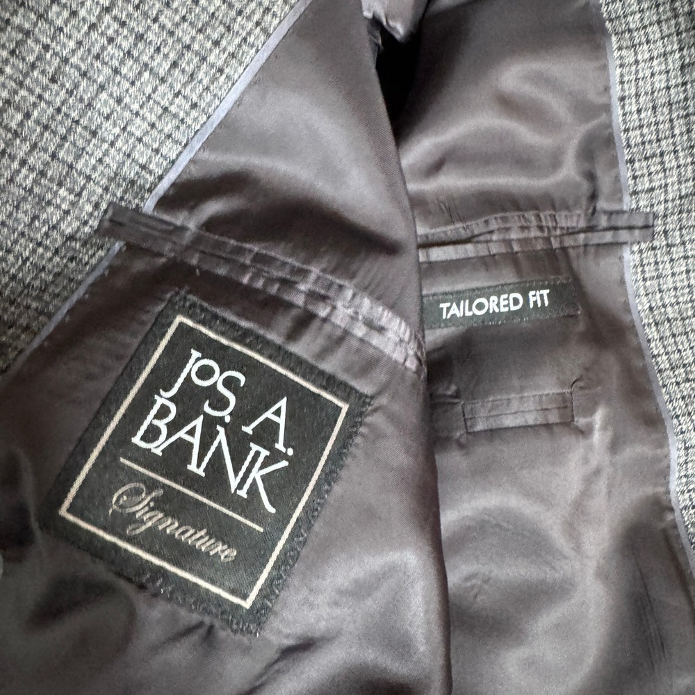 Jos‎ A Bank Signature 43L Gray Plaid 100% Wool Tailored Fit Blazer Coat - Picture 4 of 10